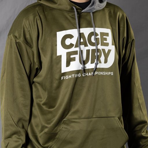 Cage Fury Tech Fleece Hoodie (Military Green with White Logo)