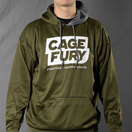Cage Fury Tech Fleece Hoodie (Military Green with White Logo)