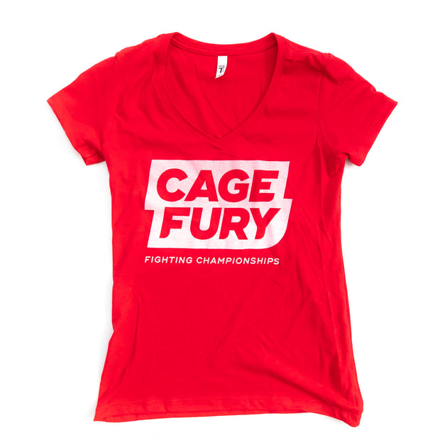 Cage Fury Women's Deep Vee (Red with White Logo)