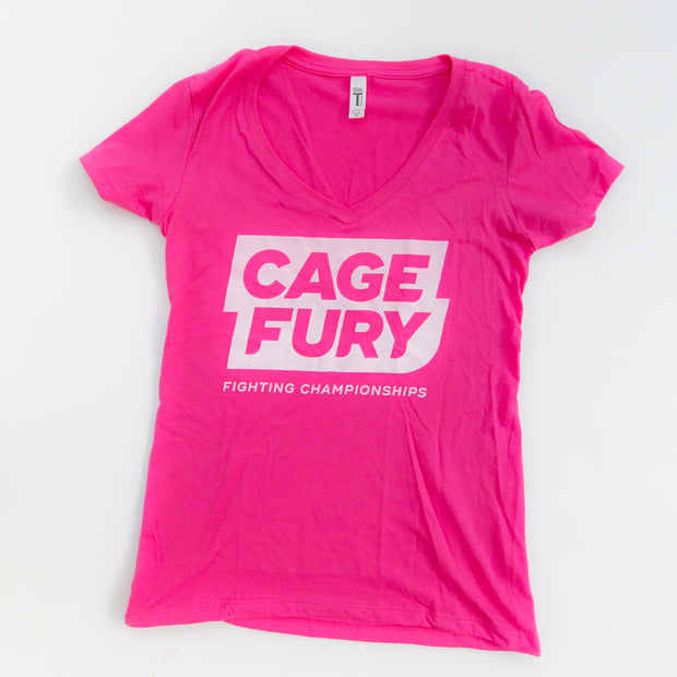 Cage Fury Women's Deep Vee (Rasberry with White Logo)