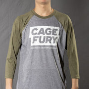 Cage Fury Unisex Raglan T-shirt (Military Green Sleeves with Heather Gray Body)